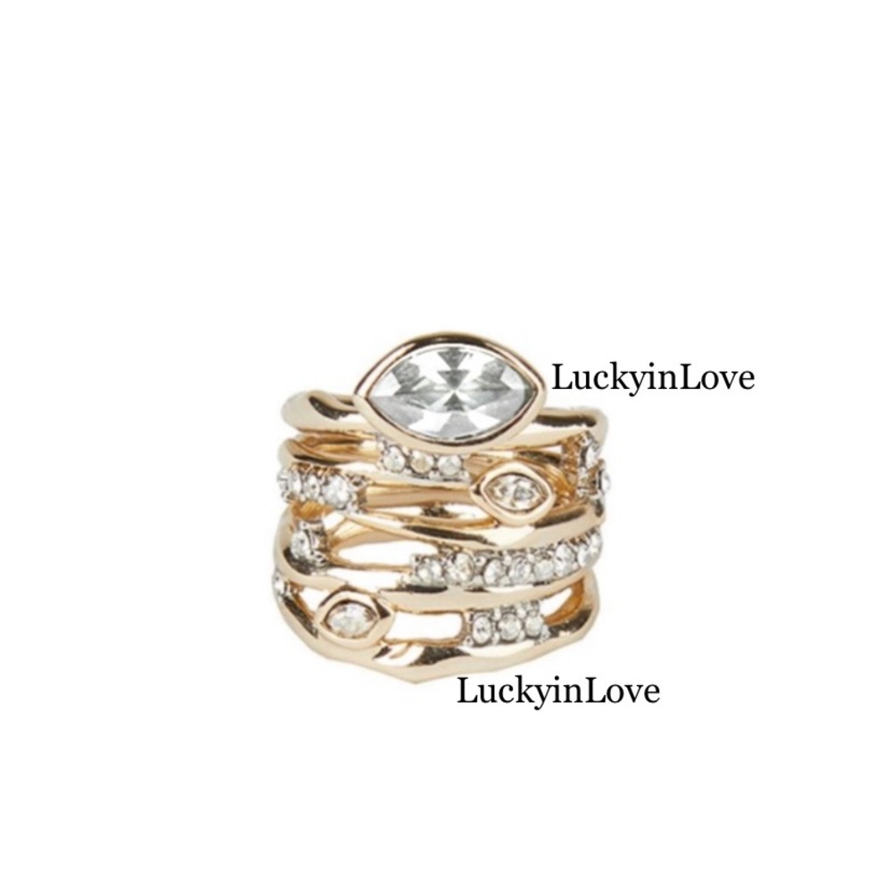 ALEXIS BITTAR • New Thorny Layered Navette Crystal Burst Gold Ring Size 7 - Picture 4 of 9